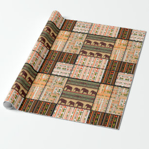 Patchwork seamless african ornamental pattern text wrapping paper