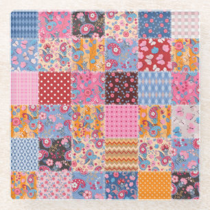 Patchwork seamless, cute fabric pattern. glass coaster