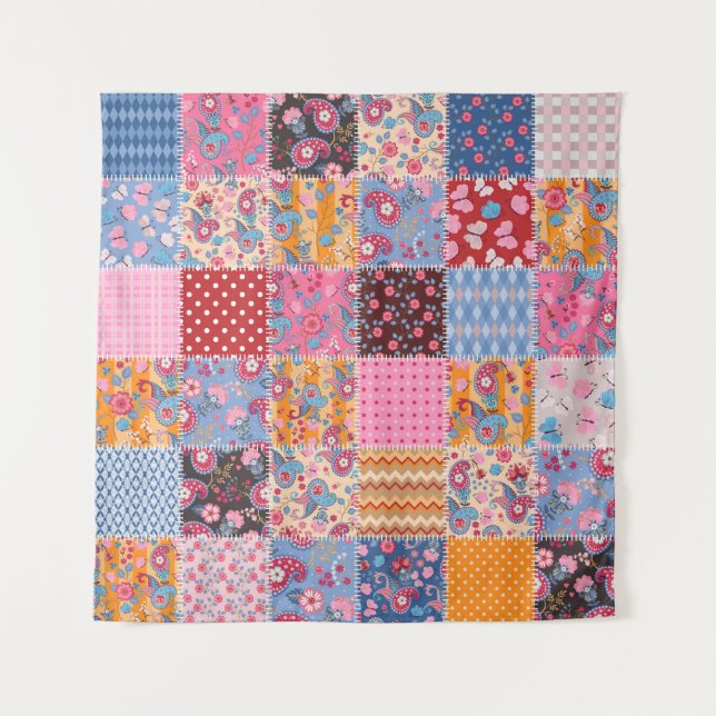 Patchwork seamless, cute fabric pattern. tapestry (Front)