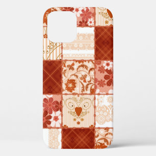 Patchwork seamless floral brown lace pattern backg iPhone 12 case