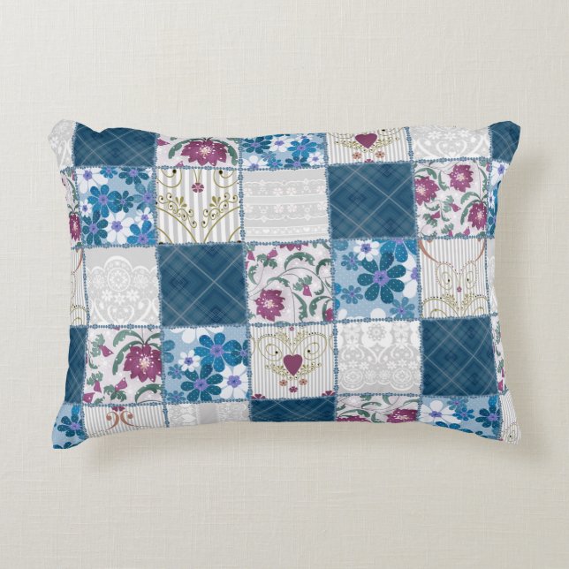 Patchwork seamless floral lace pattern background decorative cushion (Front)