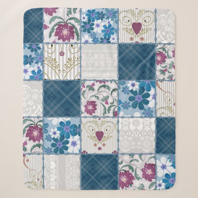 Patchwork seamless floral lace pattern background sherpa blanket (Front)