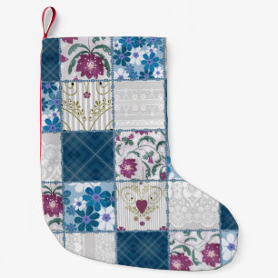 Patchwork seamless floral lace pattern background small christmas stocking