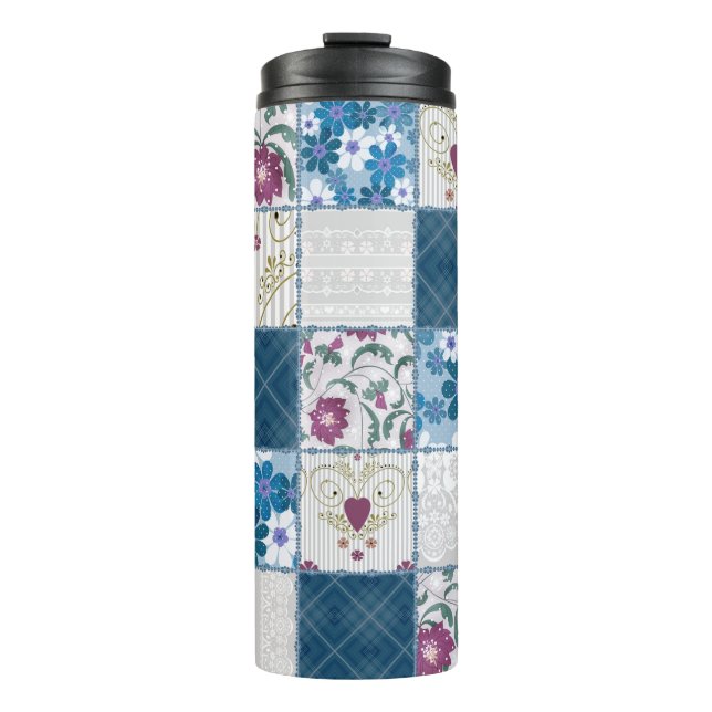 Patchwork seamless floral lace pattern background thermal tumbler (Front)