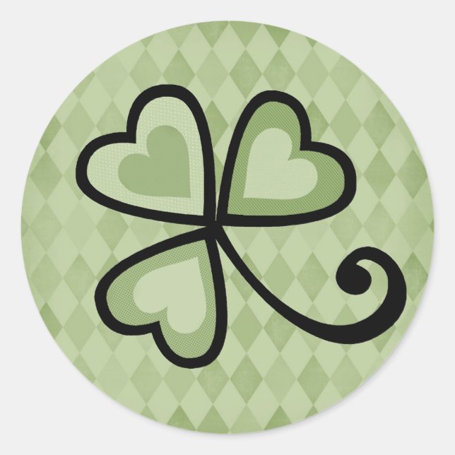 Patchwork Shamrock Hearts Classic Round Sticker (Front)