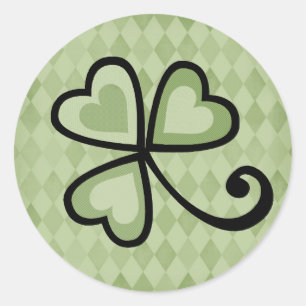 Patchwork Shamrock Hearts Classic Round Sticker
