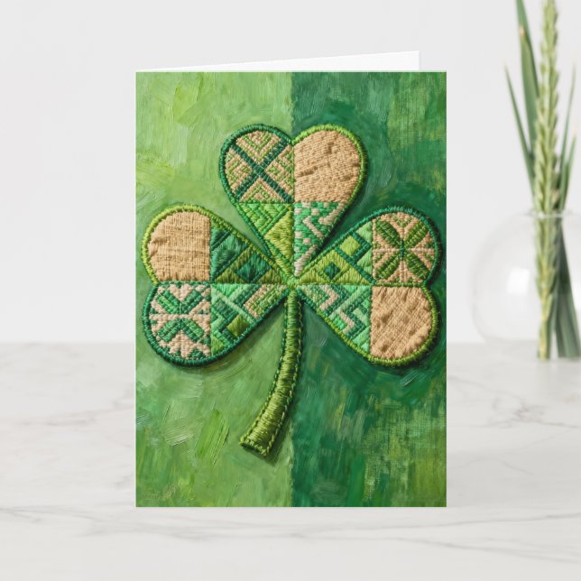 Patchwork Shamrock St. Patrick's Day Holiday Card (Front)