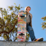 Patchwork Skateboard Girl<br><div class="desc">Make this skateboard your own by adding your text. To access advanced editing tools, please go to "Personalise this template" and click on "Details", scroll down and press the "click to customise further" link. Ideal for any Occasion such as birthday or Graduation, for outdoor skateboarders who love the patchwork style....</div>