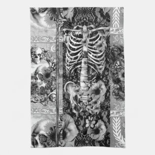 Patchwork, skull collage tea towel