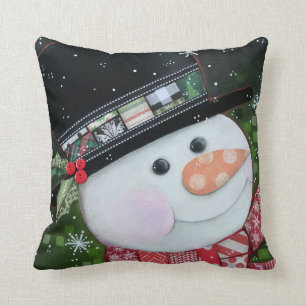 Patchwork Snowman 16"x16" Throw Pillow