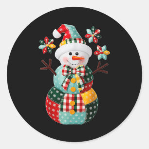 Patchwork Snowman Christmas Preppy Cute Xmas Men W Classic Round Sticker