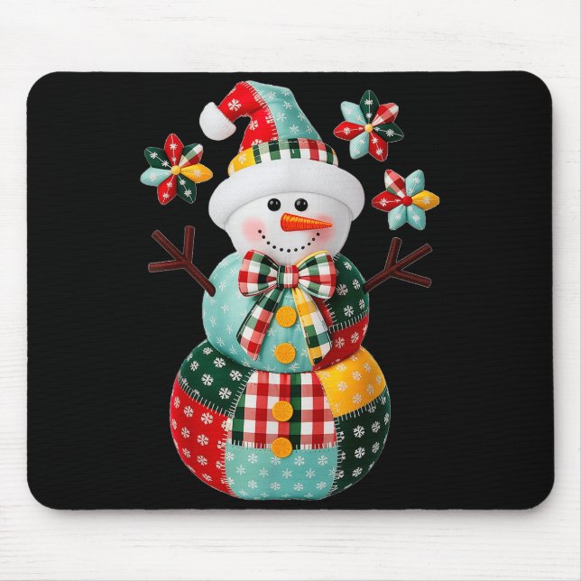 Patchwork Snowman Christmas Preppy Cute Xmas Men W Mouse Mat (Front)