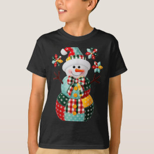 Patchwork Snowman Christmas Preppy Cute Xmas Men W T-Shirt