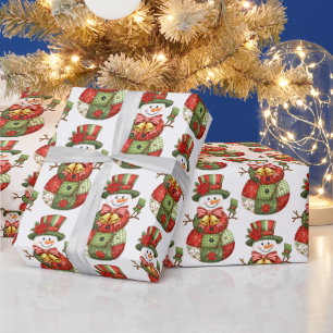 Patchwork Snowman Christmas Wrapping Paper
