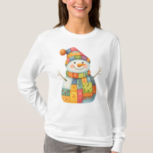 Patchwork Snowman Colourful Winter Christmas T-Shirt