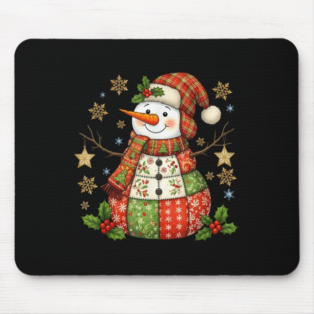 Patchwork Snowman Preppy Girly Christmas Xmas Holi Mouse Mat (Front)