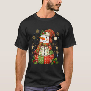 Patchwork Snowman Preppy Girly Christmas Xmas Holi T-Shirt