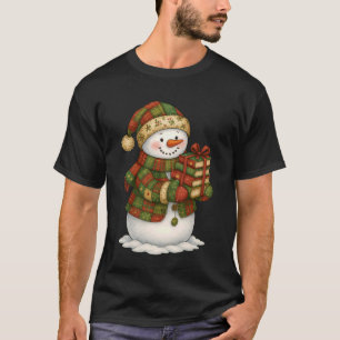 Patchwork Snowman Reading Book Christmas Bookworm T-Shirt