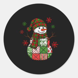 Patchwork Snowman, Retro Funny Christmas  Classic Round Sticker
