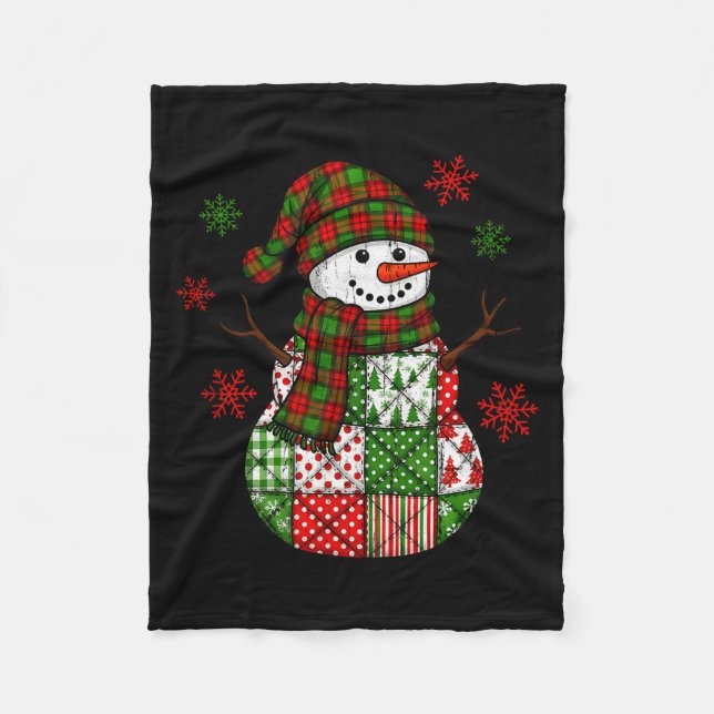 Patchwork Snowman, Retro Funny Christmas  Fleece Blanket (Front)