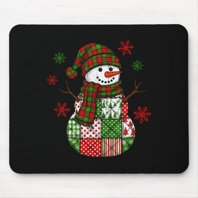 Patchwork Snowman, Retro Funny Christmas  Mouse Mat (Front)