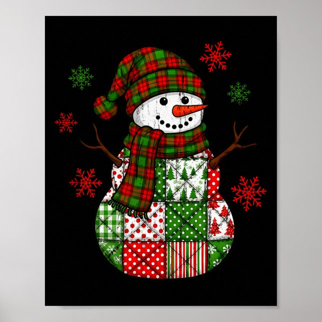 Patchwork Snowman, Retro Funny Christmas  Poster (Front)