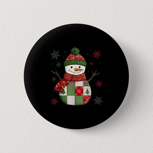 Patchwork Snowman Retro Funny Christmas Snowman Ho 6 Cm Round Badge (Front)