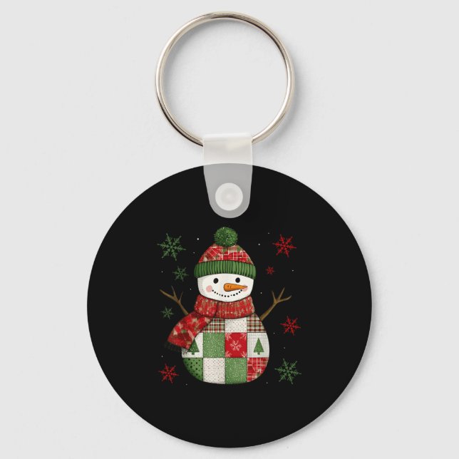 Patchwork Snowman Retro Funny Christmas Snowman Ho Key Ring (Front)