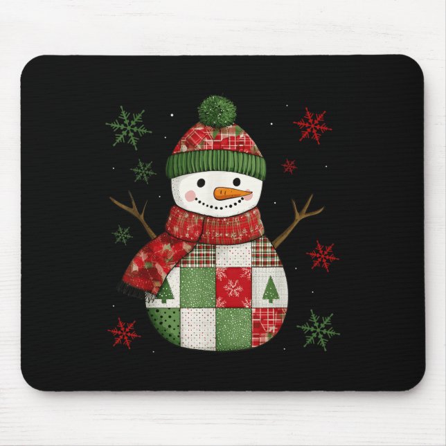 Patchwork Snowman Retro Funny Christmas Snowman Ho Mouse Mat (Front)