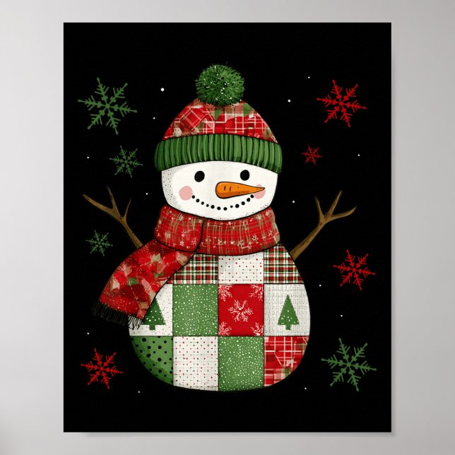 Patchwork Snowman Retro Funny Christmas Snowman Ho Poster (Front)