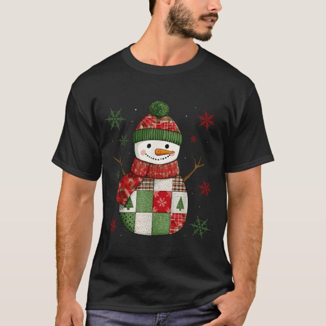 Patchwork Snowman Retro Funny Christmas Snowman Ho T-Shirt (Front)