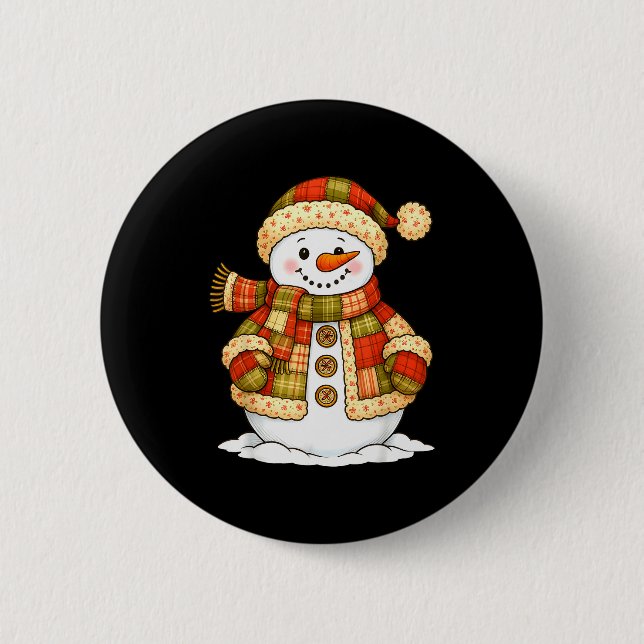 Patchwork Snowman Retro Funny Snowman Holiday Chri 6 Cm Round Badge (Front)