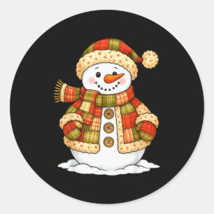 Patchwork Snowman Retro Funny Snowman Holiday Chri Classic Round Sticker