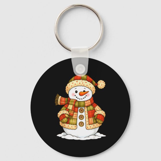 Patchwork Snowman Retro Funny Snowman Holiday Chri Key Ring (Front)