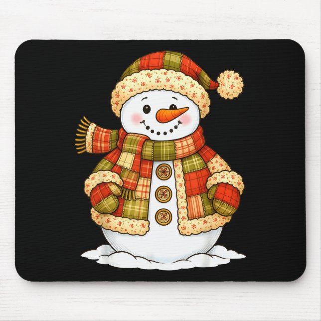 Patchwork Snowman Retro Funny Snowman Holiday Chri Mouse Mat (Front)