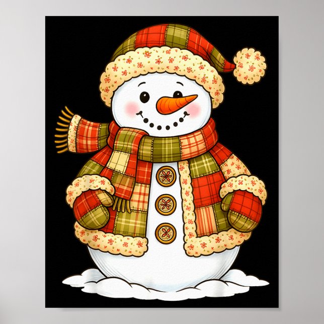 Patchwork Snowman Retro Funny Snowman Holiday Chri Poster (Front)