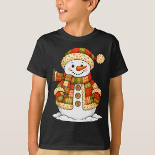 Patchwork Snowman Retro Funny Snowman Holiday Chri T-Shirt