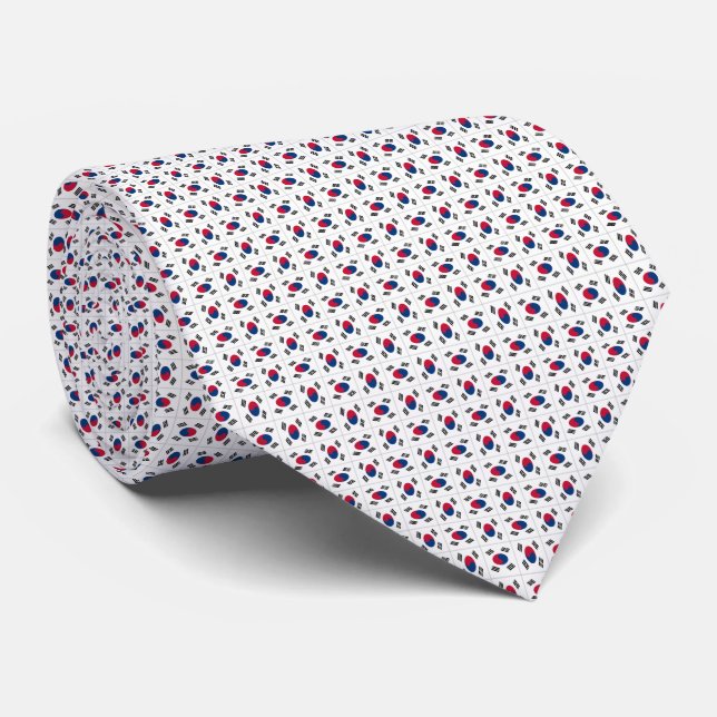 Patchwork South Korea Flag Pattern  Tie (Rolled)