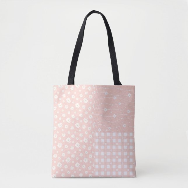 Patchwork  Spring Pastel Pink Pattern Tote Bag (Front)