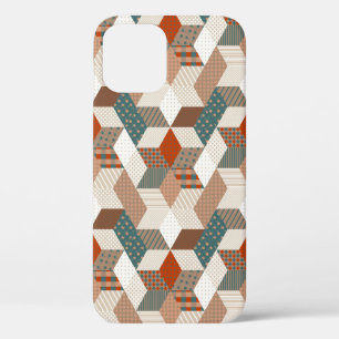 Patchwork Stars Vintage Brown Green iPhone 12 Case