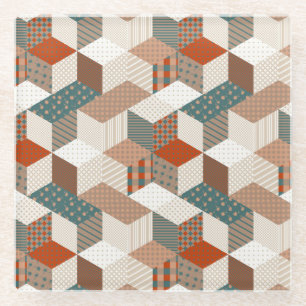 Patchwork Stars Vintage Brown Green Glass Coaster