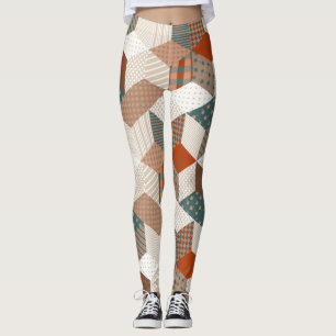 Patchwork Stars Vintage Brown Green Leggings