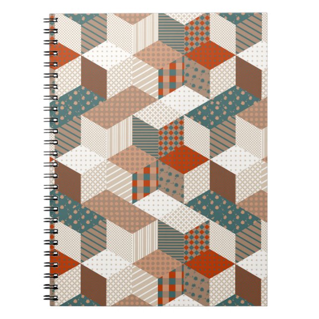 Patchwork Stars Vintage Brown Green Notebook (Front)