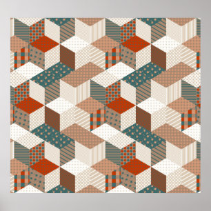 Patchwork Stars Vintage Brown Green Poster