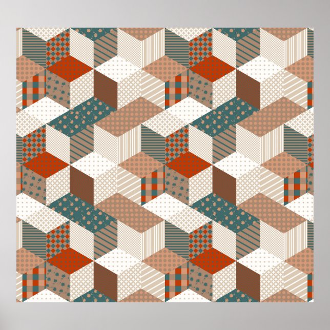 Patchwork Stars Vintage Brown Green Poster (Front)