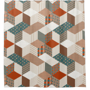 Patchwork Stars Vintage Brown Green Shower Curtain
