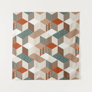 Patchwork Stars Vintage Brown Green Tapestry