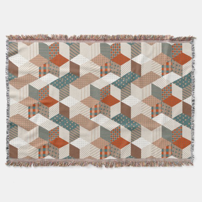 Patchwork Stars Vintage Brown Green Throw Blanket (Front)