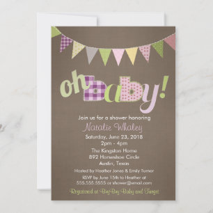 Patchwork Stitch Rustic Quilt Banner Baby Shower Invitation