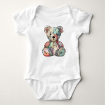 Patchwork Style Baby Bear & Heart Motif 